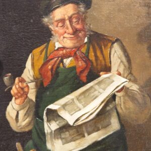 Oil painting, Continental school of an elderly gentleman smoking a pipe, mid 20th century