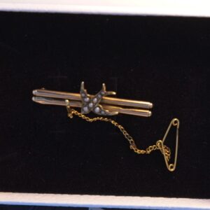 Antique 15ct 'Swift' gold brooch with seed pearls c.1905
