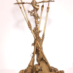 Antique, French, Art Nouveau brass hearth companion set