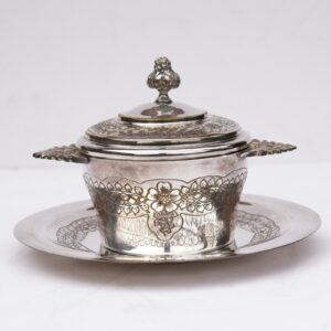 Silver-plated lidded Porringer or Ecuelle, French