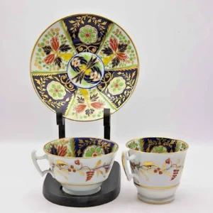 Regency Coalport Trio Two Cups and Saucer Imari Design Antique c.1820